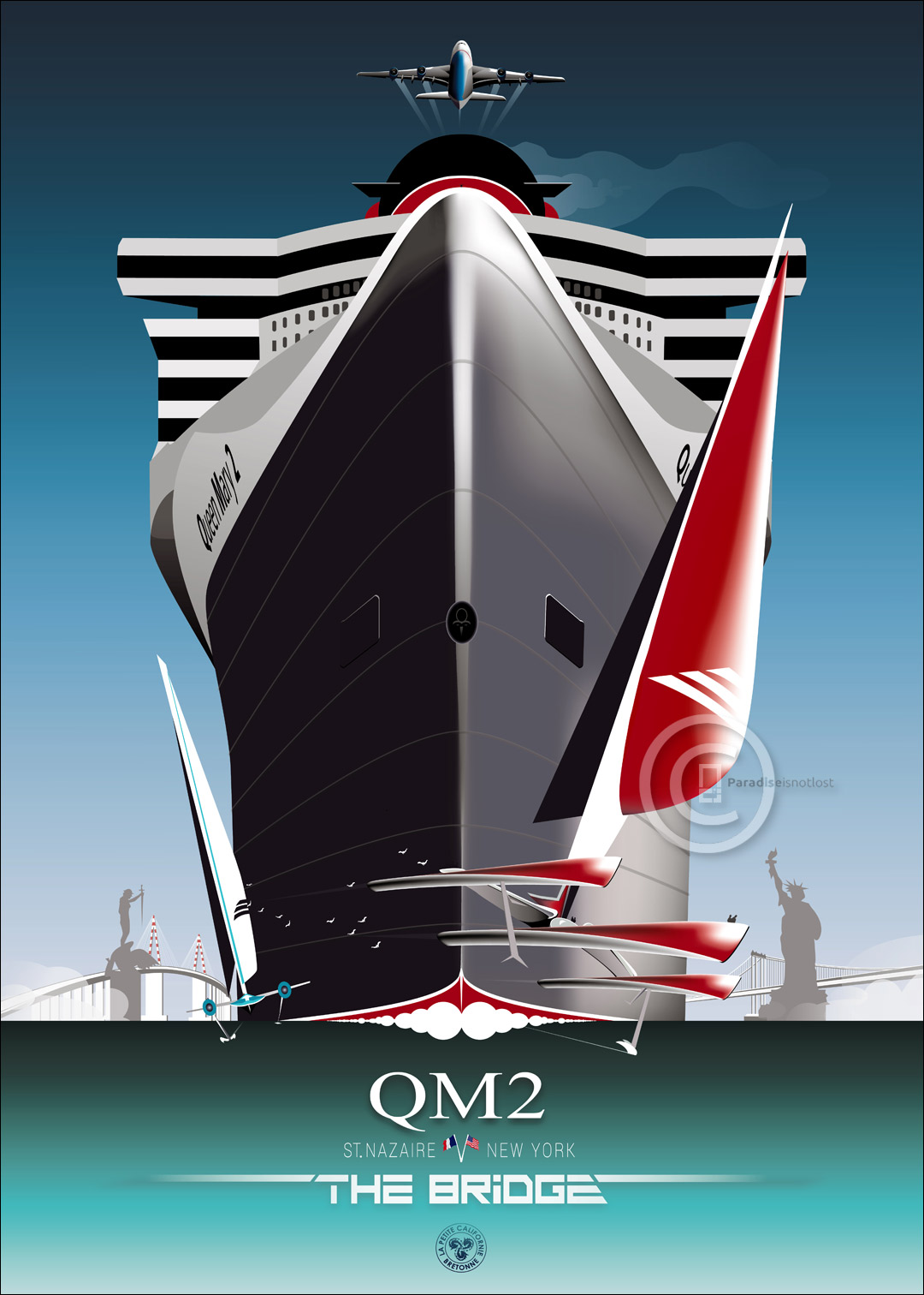 Déstockage affiche 50x70 cm Queen Mary 2 THE BRIDGE édition 2021